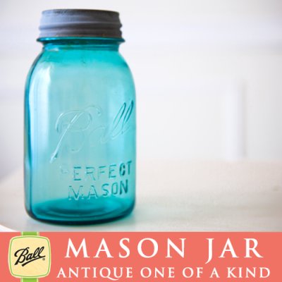 画像1: アンティーク メイソンジャー Ball Mason jar  ビンテージ　Quart(クォート)　Zinc蓋つき　ブルー