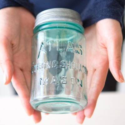 画像4: アンティーク メイソンジャー  ATLAS Mason jar  ビンテージ　Pint(パイント)　Zinc蓋つき　ブルー