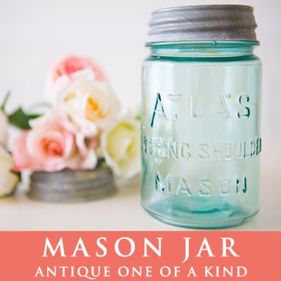 画像1: アンティーク メイソンジャー  ATLAS Mason jar  ビンテージ　Pint(パイント)　Zinc蓋つき　ブルー
