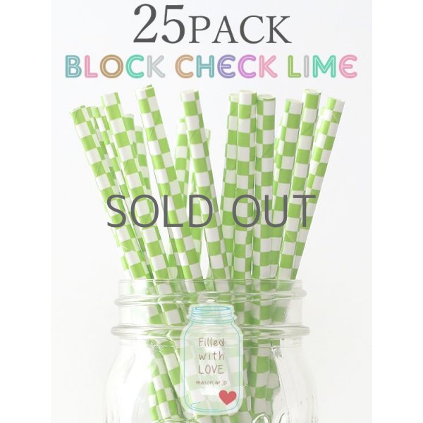 画像1: メイソンジャー Ball Mason jar タンブラー エコ 再生可能 紙ストロー25本入り サーキュラーエコノミー Block Check Lime (1)