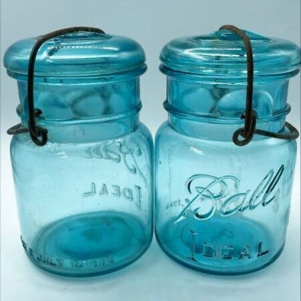 画像2: 【希少】アンティーク メイソンジャー Ball Mason jar  ビンテージ　スモール　ワイヤー型　ブルー (2)